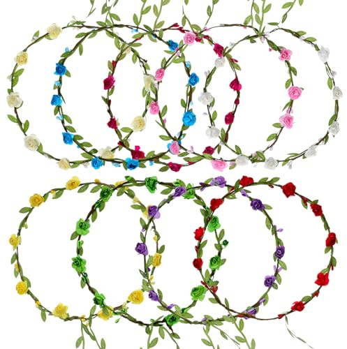 9 Pack Flower Crowns Headband, Floral Wreath Garland Headpiece for Women, Multicolor Bohemian Wreath Garland for Fairy Party, Wedding, Festival, and Holiday Events