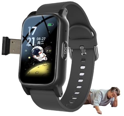 VCYEX Dispositifs De Détection De Chute pour Seniors, Tracker GPS 4G pour Personnes Âgées, pour Alzheimer Et Démence, Appel Vidéo HD Montre Connectée SeniorBlack,1.25 * 0.57 * 2.22inch
