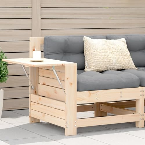 Ziaphsol Trädgårdssoffa, massivt trä, tall, antracit kudde, 69 x 62 x 70,5 cm, modulär utomhus loungesoffa med armstöd, fällbara sidobord, robust uteplatsmöbler set för terrass, balkong