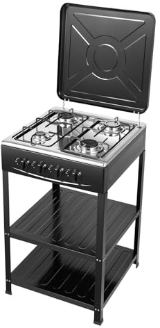 TCICOP Plaque de cuisson à gaz autonome à 4 feux, avec double armoire, 4 flammes, réchaud de camping avec support antidérapant, pour cuisinière à gaz portable NG/LPG (noir)