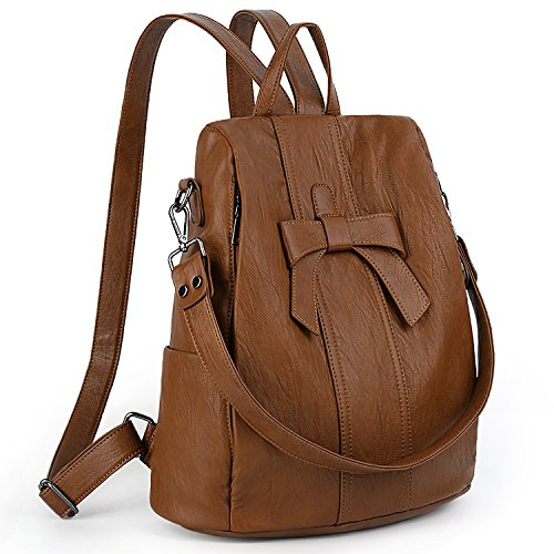 UTO Anti Theft Backpack for Women Mother Mum Bowknot Ladies Laptop Rucksack Bag Travel Shoulder Handbag Vegan Leather Brown