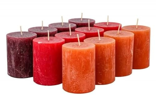 Candele rustiche di alta qualità – 12 pezzi – Candele rustiche/candele dell'Avvento natalizie (Red Fall-Mix, piccole: altezza 8 cm/Ø 6 cm)