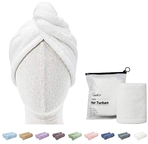 ENETIX 2 Stück Microfaser Handtuch für Damen, Haare Schnelltrocknend 25 × 70 cm Super Absorbierender Anti-Frizz-Haar-Turban, Schnell trocknende Haartücher mit Knopf (Weiß)