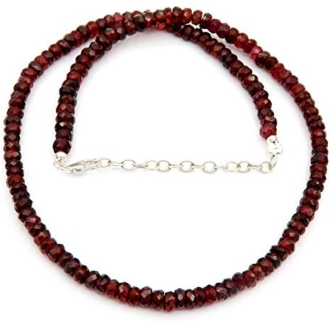 Collar de cuentas de granate natural, gargantilla de piedras preciosas para mujer, granate rojo facetado, piedra natal de enero, collar de granate de plata de ley para ella, Piedra