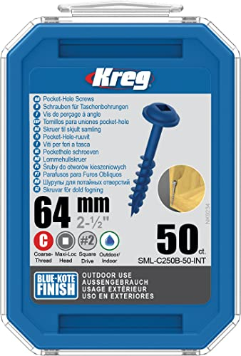 Vis KREG Blue-kote - 64 mm avec filetage grossier - Boite de 50 vis - SML-C250B-50-INT