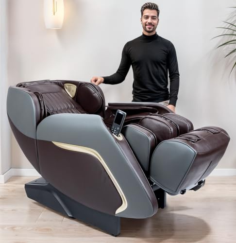 GLOBAL RELAX® | Ananda Fauteuil de Massage 2D+ I Brun | Masseur avec 12 programmes I Pressothérapie | Dimmable | Technologie Prestige | Son 3D | Bluetooth | USB