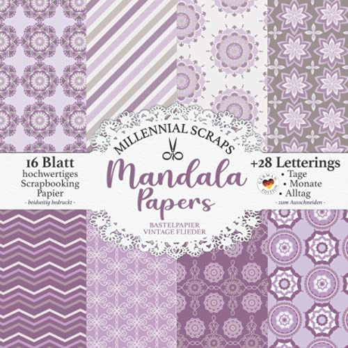Mandala Papers BASTELPAPIER VINTAGE FLIEDER: Scrapbooking Decoupage Papier & Junk Journal Zubehör I Zum Ausschneiden I Mit Letterings I Karten Basteln DIY Geschenk I Tagebuch Deko