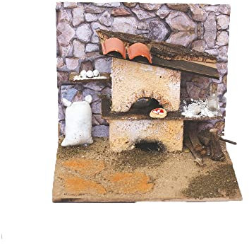 Aurora Store Scenario Forno per Presepe con Luce Fiamma in Mattoni Ambientazione Pizzeria accessori Paesaggio Presepio Napoletano Artigianale casolare 20 x 14 x h.18cm