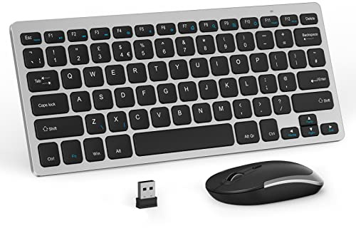 Compact Wireless Keyboard and Mouse Combo, 2.4G Portable Small Cordless Keyboard & Mouse Set Layout for PC Computer Laptop, Black and Silver