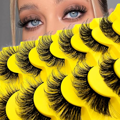 7 Paare 3D Falsche Wimpern Katzenauge, Flauschiges Volumen D Curl Cat-Eye Künstliche Wimpern Natürlich Look, Wiederverwendbar Handgemacht Faux Mink Make-up-Wimpern(YH16)