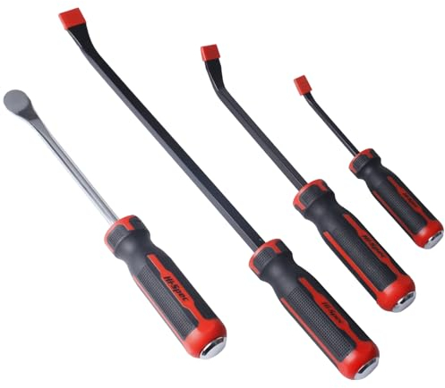 Larcele 4 Stück Hebeleisen Set, Hochleistungs Brecheisen mit Kunststoff-Softgriff und Metall-Schlagköpfen für Automotive, Abbruch, Brechstange DGNQG-01