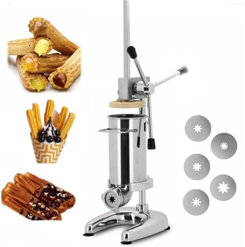 ZYLDDS Máquina para Hacer Churros de 2L, máquina para Hacer Churros Manual, máquina para rosquillas, máquina para churreras españolas Verticales de Acero Inoxidable, Equipo para refrigerios