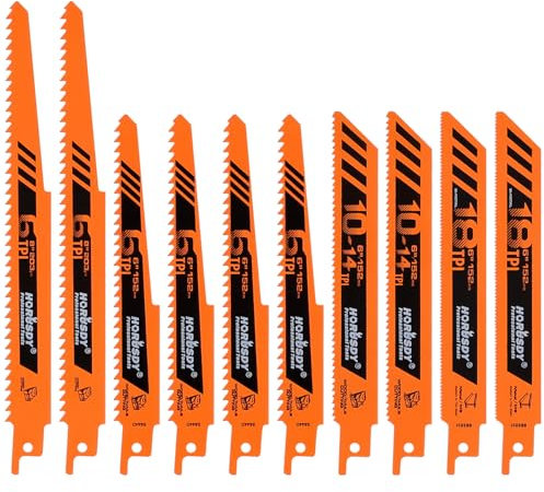 HORUSDY 10-Piece Reciprocating Saw Blades Set, Metal & Woodcutting Saw Blades, Sawzall Blades