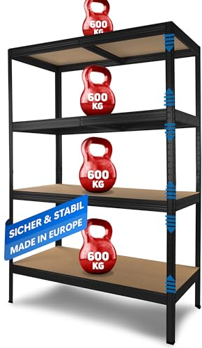 SCHWANFELD®180x120x60cm Schwerlastregal Lagerregal [2400KG] - Kellerregal Metallregal - Hochwertiges Werkstatt Regal Keller - Leichter Aufbau Steckregal - Regal Metall - Lastenregal Regalsystem