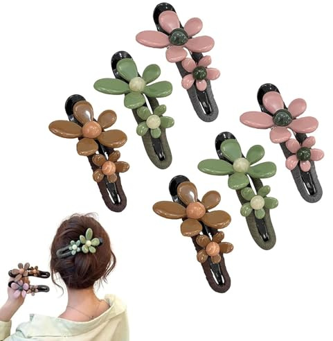 Lindo clip de pelo recto de boca de pato, clip de cabeza plana mate, clip de cabeza plana de flor, clip de cabeza plana de boca de pato antideslizante y lindo clip de pelo decorativo(MIX-6PCS)