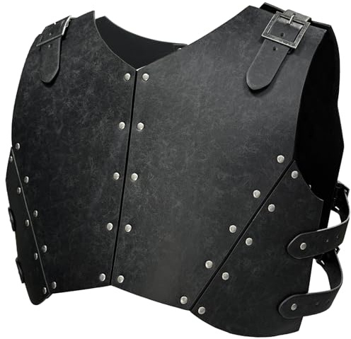 HiiFeuer Medieval Faux Leather Chest Armor, Retro Mercenary Knight Archer Body Armor, Adjustable Vest Armour for LARP Costume& Ren Faire (Black B)