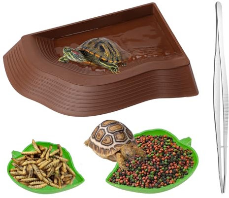 Schildkrötenfutter Wasserschalen mit Rampe Blatt Schildkrötenfutter Schüssel Reptilienfutter Wasserschalen Reptilienbadebecken Aquarium Ornament für Gecko, Schlange, Schildkröte, Bartagame, Eidec