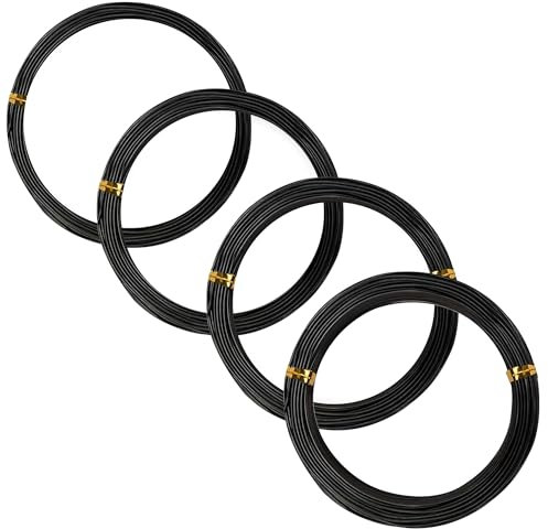 Kit Premium 4 Rollos Alambre Bonsai de Aluminio Anodizado Anticorrosión -0.8mm/1.0mm/1.5mm/2.0mm (10m x Tamaño) + Cable Durable para Modelado de Árboles Bonzai Interiores/Exteriores