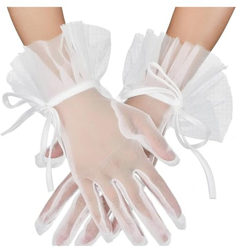 BrightGlow Dam spets handskar korta tyll bröllopshandskar fingerlösa handskar eleganta bröllop näthandskar brud avslutningsbal handskar operahandskar för fest, Vit, One size