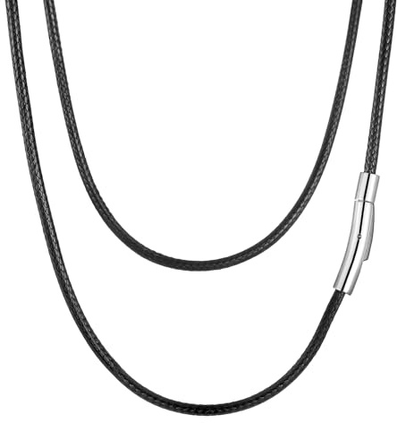 AFSTALR Collar Cuero Hombre Cordon Cuero para Colgante Cadena Cuerda Trenzada Collar Hombre y Mujer 3MM Negro 76CM