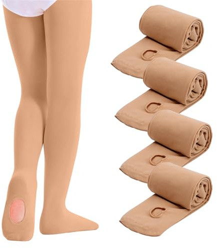 Mayoii 4PCS Convertible Ballet Tights 80D Girls Pink Ballet Tights and Skin Coloured Dance Tights Soft Girls Ballet Tight for Class or Performance (UK, Numeric, 146, 170, Regular, 4, Nude)