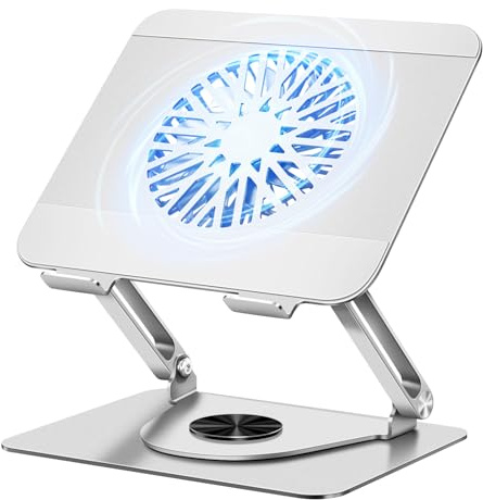 ICARE Soporte Portatil con Base Refrigeradora Portatil Magnético, Giratorio 360°,Carga 10KG, Silencioso 18dB, Elevador para Portatil/Tablet de hasta 16, Plata