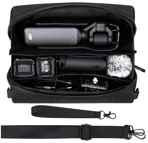 Lacdo Custodia per il trasporto della fotocamera per DJI Osmo Pocket 3 Accessori Creator Combo, Borsa da Viaggio Portatile Osmo Pocket 3 Case, Borsa Tutto-in-Uno con Tracolla, Nero