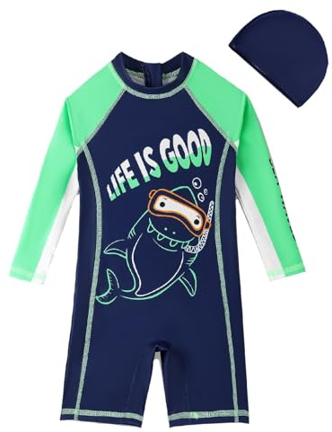 SEVEN BB Costumi Interi da Bagno con Maniche Lunga Bimbo Rashguard Maglia Nuoto Bambino Costumi Piscina Solo Pezzo Squalo Blu Navy Abbigliamento da Bagno per Bambini 6-7 Anni
