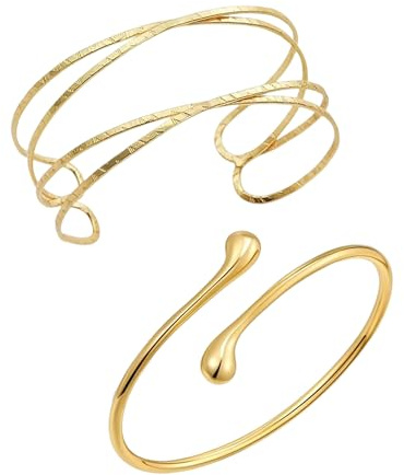 GIFANEO 2 Stücke Oberarmreif,Arm reif Gold Damen Set, Oberarm Wickelarmband Arm reif Gold Armreif,Minimalistisches Design Für Partys Und Besondere Anlässe