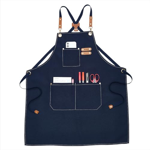 MEEDEN Grembiule da pittura per uomini e donne: grembiule regolabile in tela impermeabile con 3 tasche, grembiule per artisti per pittura acrilica ad olio e acquerello, giardinaggio, Blu navy