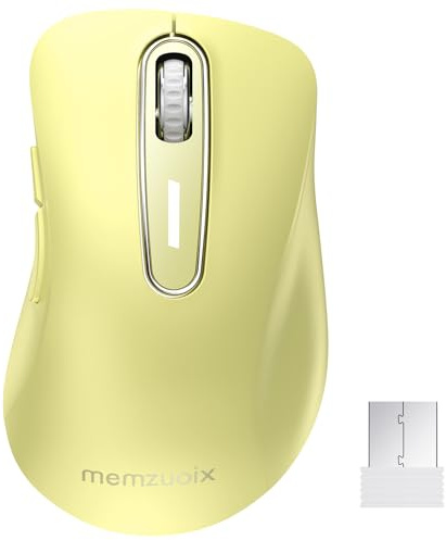 memzuoix Ratón inalámbrico de 2,4 G, ratón óptico inalámbrico móvil de 1400 dpi con Receptor USB, Mouse inalámbrico portátil para computadora portátil (Amarillo)