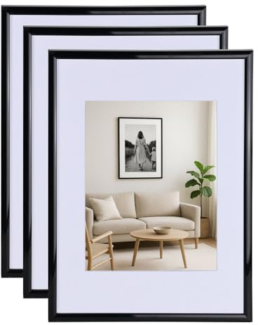 KM FOTO 3er 5er Set New Lifestyle Kunststoff Bilderrahmen mit Passepartout & Kunststoffglas Hoch- & Querform: Farbe: 3er Pack Schwarz | Format: 50x70