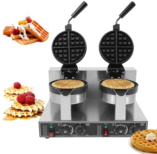 Sunseota Commerciale Piastra per Waffle Doppia Rotante, Waffle Maker 2400W, 20cm Diametro, 50-300℃, 110V/220V, Acciaio Inossidabile 201, Antiaderente – Ideale per Ristoranti, Cafés & Casa​