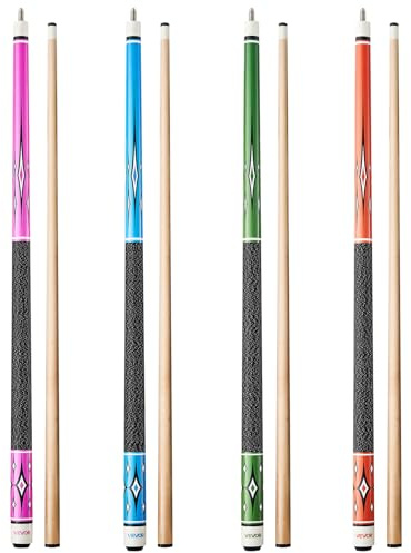 VEVOR Queue de Billard, Lot de 4 queues de Billard, 147 cm, en érable Canadien, avec Anneau de Connexion ABS, pour Table de Billard Professionnelle, Bar, Maison, Bureau, 510 g, 530 g, 590 g, 590 g