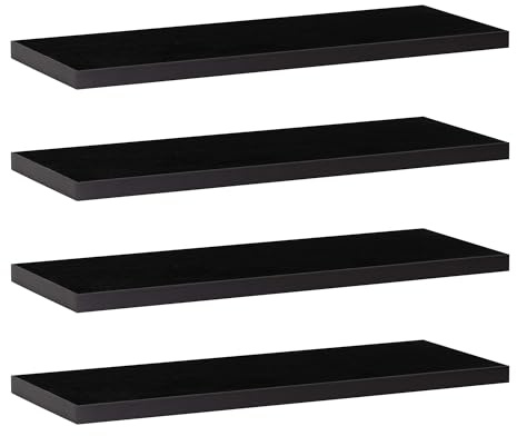 SPRINGOS Lot de 4 étagères murales en métal MDF - 40 cm - Noir - Étagère murale décorative - Pour salon, cuisine, salle de bain, bureau - Avec accessoires de montage - Étagères flottantes stables