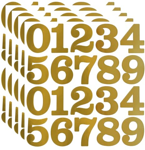 2 Inch Number Stickers for Mailbox, Gold Waterproof Number Stickers for Organizing, Lockers, Sign, Note, Bins, Storage and More, 5 Sheets, Gold