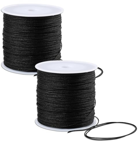 2PCS Cordon en Nylon Noir 0,8 mm x 100 m, Fil pour Collier, Cordon pour Bracelet, Fil Élastique Résistant pour Bijoux, Fabrication de Nœud Chinois, Macramé, Artisanat