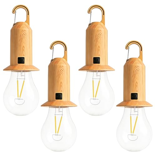 Lot de 4 lampes de camping LED rechargeables, lanterne de camping LED avec 3 modes de luminosité, lampe solaire de camping avec crochet, lampe de camping portable pour aventure, pêche, urgence