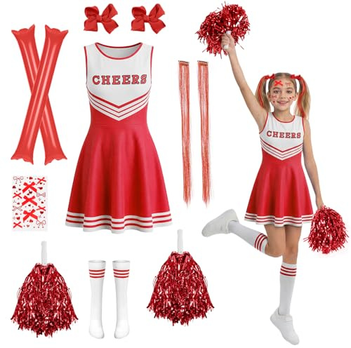 AYBUY Cheerleader kostym för flickor, barn Cheerleader outfit med poms, strumpor, hejserande pinnar, flickors Cheerleader-uniform för världsbokdagen halloween karneval fest cosplay skolevenemang