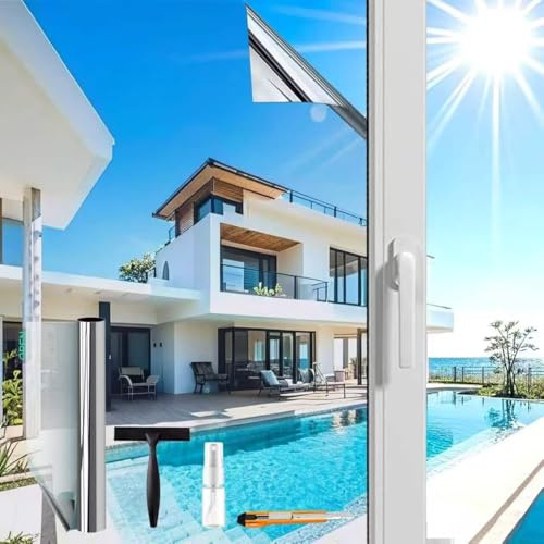 Lámina protectora UV plateada (45 x 200 cm) | protector solar para ventana interior o exterior | lámina protectora solar para ventanas, protección contra el calor, lámina de espejo autoadhesiva, sin