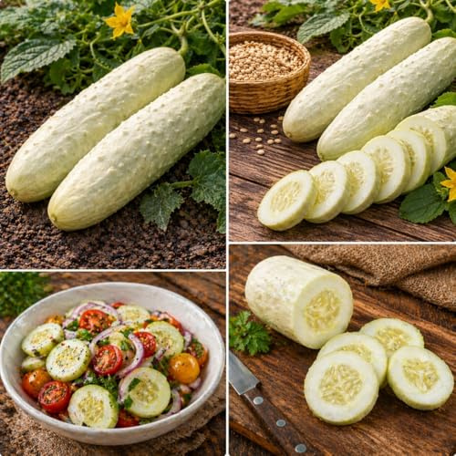 Cetriolo Mezzo Lungo Bianco Precoce – 100 Semi da Orto, Varietà Croccante e Delicata a Crescita Rapida, Ideale per Serra, Vaso, Orto e Giardino