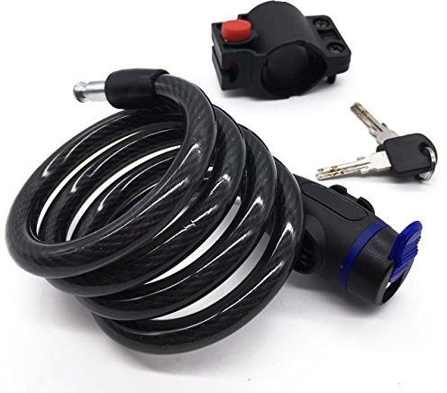 Maveek Bike Lock 1.2M (4-Feet) Steel Coiled Cable Lock with Intergrated Key Lock for Bicycle Outdoors (1M Cable Lock)