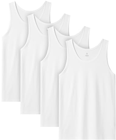 LAPASA Herrar 4-pack undershirt 100% bomull klassiskt tanktop andningsbar rundhals fitness ärmlösa T-shirts muskelshirt M36, Vit*4, M