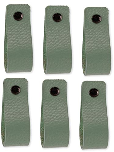 Brute Strength - Ledergriffe für Möbel - Blassgrün - 6 Stück - 16,5 x 2,5 cm - Schrankgriff, Türgriff für Küche, Bad, Schränke, Kommode, Holz