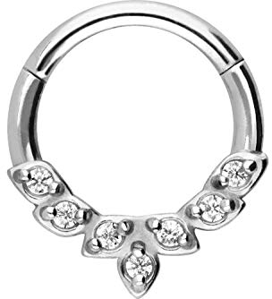 PIERCINGLINE Chirurgenstahl Segmentring Clicker 7 EINGEFASSTE KRISTALLE Piercing Ring Nase Septum Ohr Helix Tragus Silberfarben