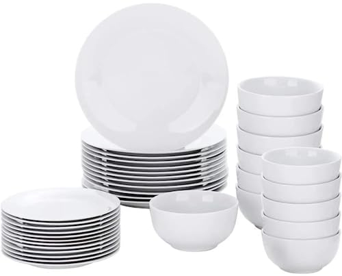 VEWEET, Série Classique, Service de Table Complet en Porcelaine Blanche pour 12 personnes 36 pièces, Assiette et Bols