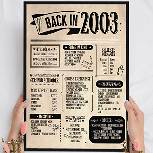 22 Geburtstag Geschenk, Alte Zeitung Holzbild Back in 2003 Vintage personalisierbar zum Hinstellen/Aufhängen opt. beleuchtet, 22 Geburtstag Frau, 22 Geburtstag Mann, 22. Geburtstag, 22 Geburtstag Deko