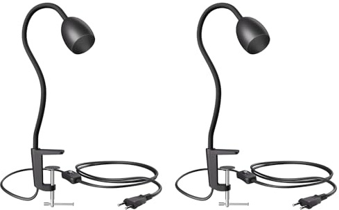 ledscom.de 2x klämlampa, svanhals KLUK, strömbrytare, svart matt, 1x GU10 max. 60W