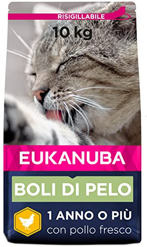 EUKANUBA Contrôles des Boules de Poils – Croquettes Premium pour Chat Adulte et Senior – Riche en Poulet Frais et en Riz – Sans Blé et OGM - Alimentation Complète et Equilibrée - Sac refermable - 10kg