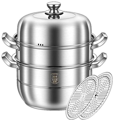GLJAN Pentole bagnomaria Vaporiera per Alimenti in Acciaio Inox per la Cottura con Impilabile per griglia a induzione elettrica a Gas, Lavabile in lavastoviglie, 28 cm, 30 cm, 32 cm, 34 cm